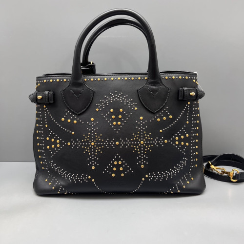 Burberry Studded Medium Banner Tote Calfskin Black