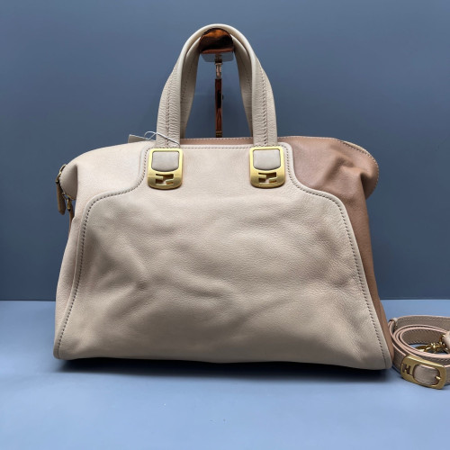 Fendi Two-Way Bag Calfskin Beige Brown Fendi Two-Way Bag Calfskin Beige Brown
