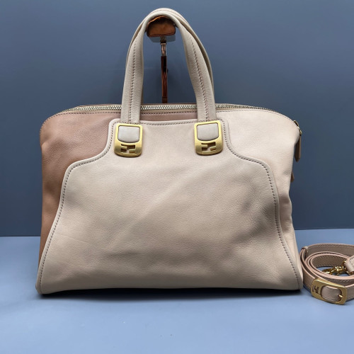 Fendi Two-Way Bag Calfskin Beige Brown Fendi Two-Way Bag Calfskin Beige Brown