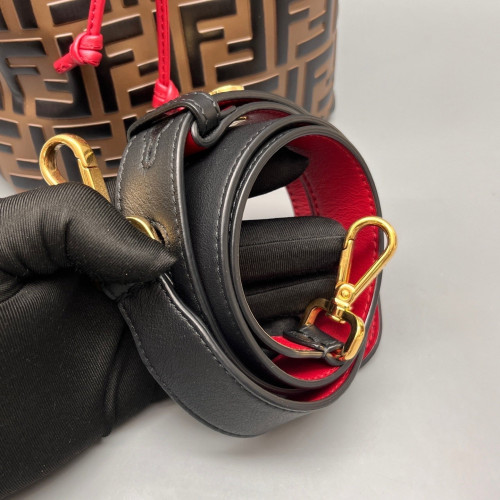 Fendi Small Mon Tresor Bucket Embossed FF Calfskin Brown Black Red