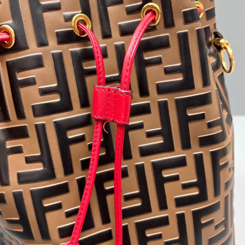 Fendi Small Mon Tresor Bucket Embossed FF Calfskin Brown Black Red