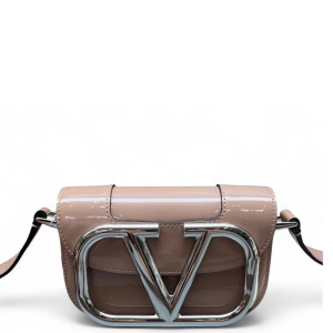 Valentino Flap Bag Patent Calfskin Natural Tan