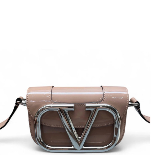 Valentino Flap Bag Patent Calfskin Natural Tan