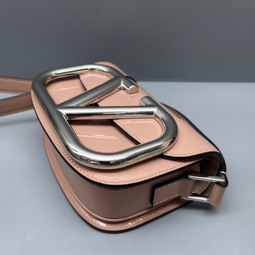 Valentino Flap Bag Patent Calfskin Natural Tan