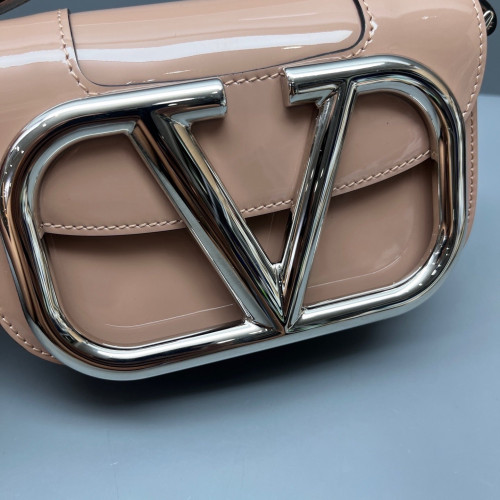Valentino Flap Bag Patent Calfskin Natural Tan