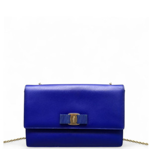 Salvatore Ferragamo Vara Bow Flap Bag Saffiano Calfskin Blue