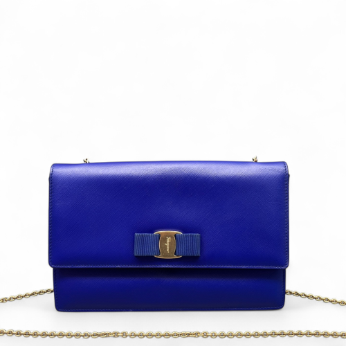 Salvatore Ferragamo Vara Bow Flap Bag Saffiano Calfskin Blue