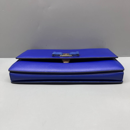 Salvatore Ferragamo Vara Bow Flap Bag Saffiano Calfskin Blue