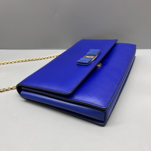 Salvatore Ferragamo Vara Bow Flap Bag Saffiano Calfskin Blue