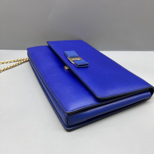 Salvatore Ferragamo Vara Bow Flap Bag Saffiano Calfskin Blue