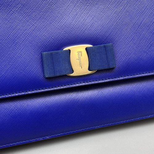 Salvatore Ferragamo Vara Bow Flap Bag Saffiano Calfskin Blue