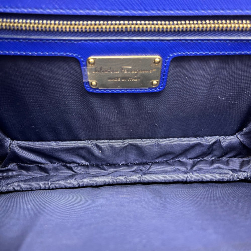 Salvatore Ferragamo Vara Bow Flap Bag Saffiano Calfskin Blue