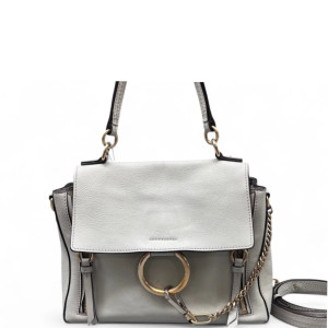 Chloe Small Faye Day Shoulder Bag Suede Grained Calfskin Light Grey