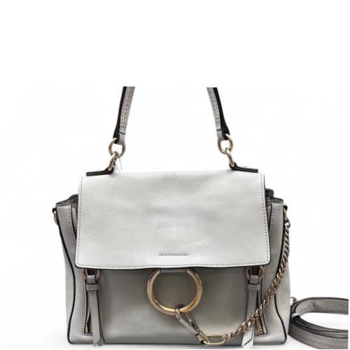 Chloe Small Faye Day Shoulder Bag Suede Grained Calfskin Light Grey