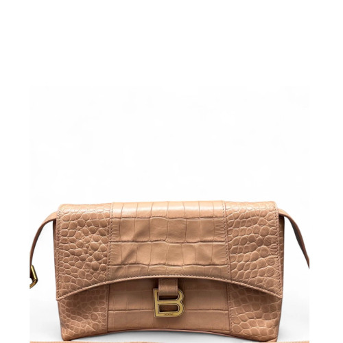 Balenciaga Downtown Shoulder Bag Calfskin Crocodile Embossed Light Tan