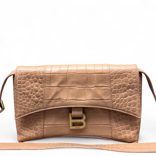 Balenciaga Downtown Shoulder Bag Calfskin Crocodile Embossed Light Tan