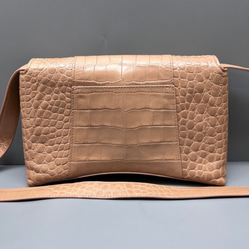 Balenciaga Downtown Shoulder Bag Calfskin Crocodile Embossed Light Tan