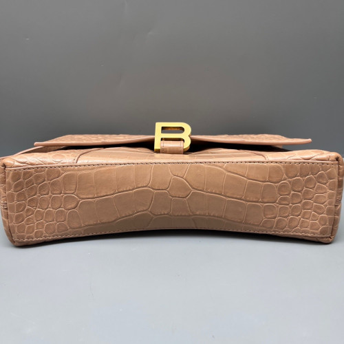 Balenciaga Downtown Shoulder Bag Calfskin Crocodile Embossed Light Tan