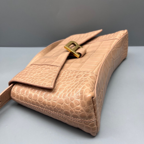 Balenciaga Downtown Shoulder Bag Calfskin Crocodile Embossed Light Tan