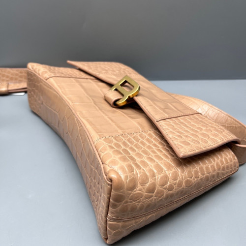 Balenciaga Downtown Shoulder Bag Calfskin Crocodile Embossed Light Tan