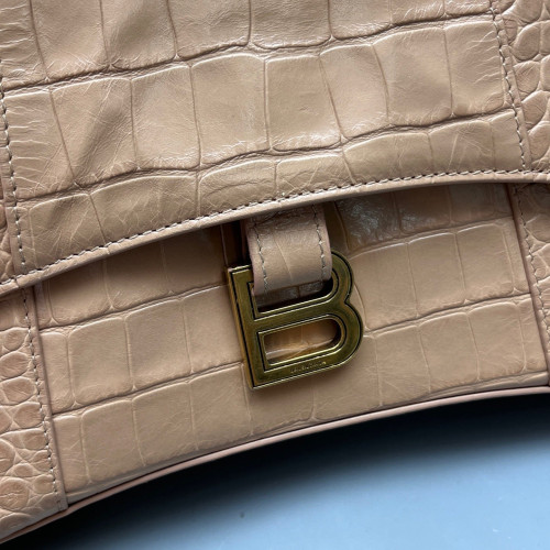Balenciaga Downtown Shoulder Bag Calfskin Crocodile Embossed Light Tan