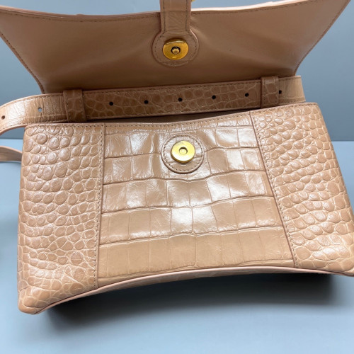 Balenciaga Downtown Shoulder Bag Calfskin Crocodile Embossed Light Tan