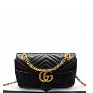 Gucci Chevron Small GG Marmont Calfskin Black