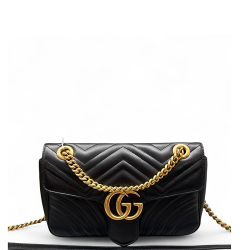 Gucci Chevron Small GG Marmont Calfskin Black