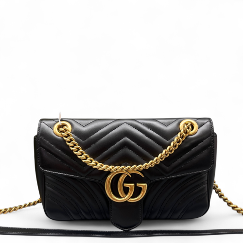 Gucci Chevron Small GG Marmont Calfskin Black