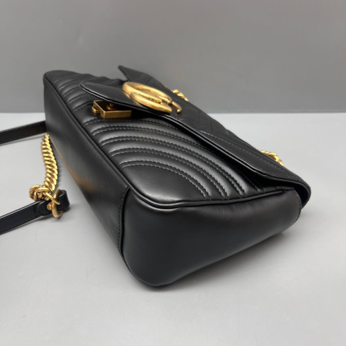 Gucci Chevron Small GG Marmont Calfskin Black