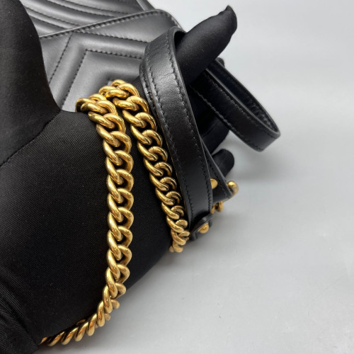 Gucci Chevron Small GG Marmont Calfskin Black