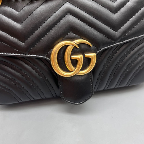 Gucci Chevron Small GG Marmont Calfskin Black