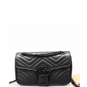 Gucci Chevron Small GG Marmont Calfskin Black