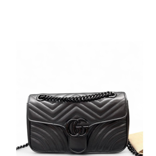 Gucci Chevron Small GG Marmont Calfskin Black