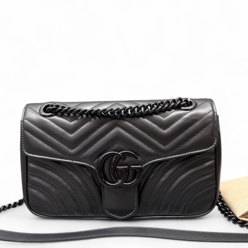 Gucci Chevron Small GG Marmont Calfskin Black
