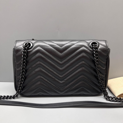 Gucci Chevron Small GG Marmont Calfskin Black