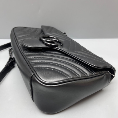 Gucci Chevron Small GG Marmont Calfskin Black