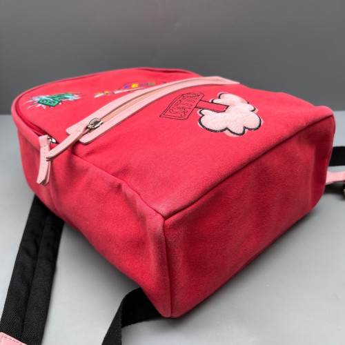 Fendi Embroidered Backpack Canvas Calfskin Red Pink Black