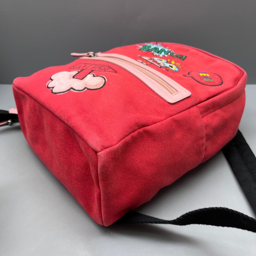 Fendi Embroidered Backpack Canvas Calfskin Red Pink Black