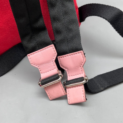 Fendi Embroidered Backpack Canvas Calfskin Red Pink Black
