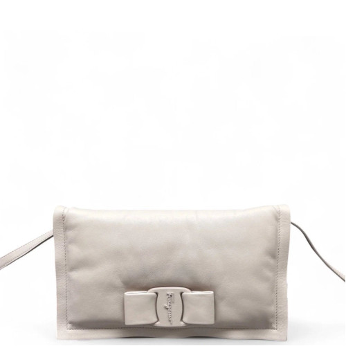 Salvatore Ferragamo Vara Bow Flap Bag Lambskin White