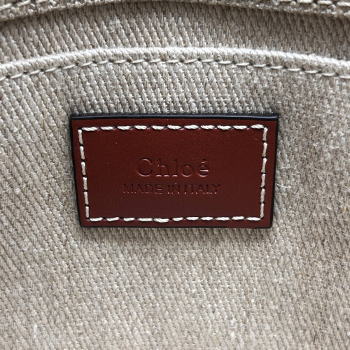 Chloe Mini Woody Ribbon Tote Canvas Calfskin Beige Brown White