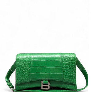 Balenciaga Small Crush Chain Shoulder Bag Calfskin Crocodile Embossed Green