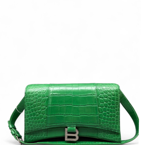 Balenciaga Small Crush Chain Shoulder Bag Calfskin Crocodile Embossed Green