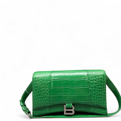 Balenciaga Small Crush Chain Shoulder Bag Calfskin Crocodile Embossed Green