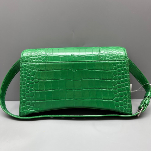 Balenciaga Small Crush Chain Shoulder Bag Calfskin Crocodile Embossed Green