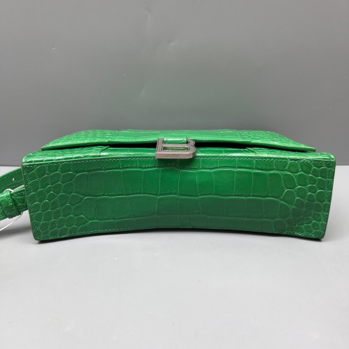 Balenciaga Small Crush Chain Shoulder Bag Calfskin Crocodile Embossed Green
