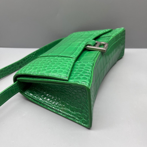 Balenciaga Small Crush Chain Shoulder Bag Calfskin Crocodile Embossed Green