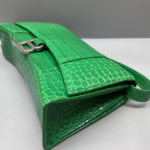 Balenciaga Small Crush Chain Shoulder Bag Calfskin Crocodile Embossed Green