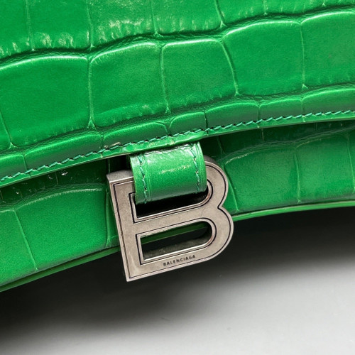 Balenciaga Small Crush Chain Shoulder Bag Calfskin Crocodile Embossed Green